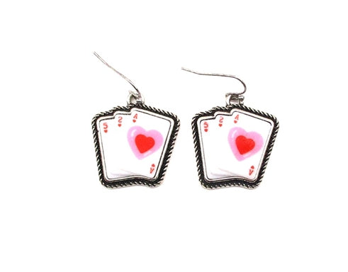 Heart Cards Dangle Earring