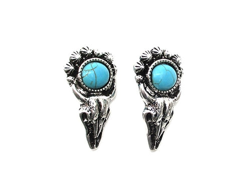 Western Turquoise Steer head Stud Earring