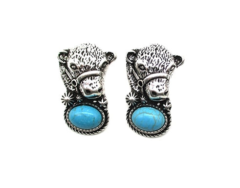 Western Turquoise Cow Head Stud Earring