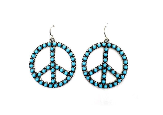 Western 1.5" Turquoise Bubble Peace Sign Earring