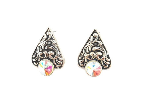 Western Reverse AB Stone Heart Post Earring