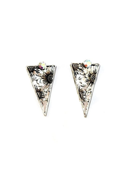 Western Triangle Sunflower Etched Post Earring