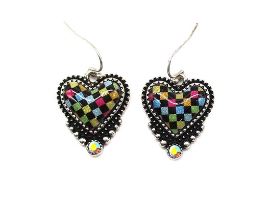 Rainbow Checkered Heart Dangle Earring