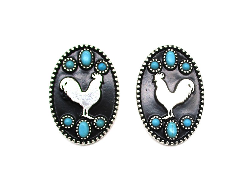 Western Oval Rooster Silhouette Post Earring