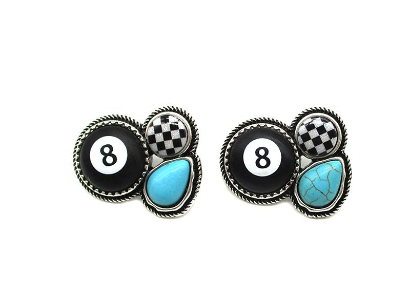8 Ball & Checker TQ Post Earring