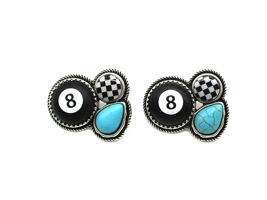 8 Ball & Checker TQ Post Earring