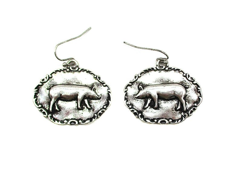Western Metal Plate Pig Dangle Earring