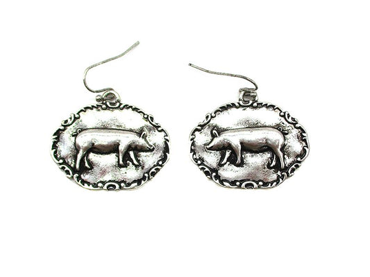 Western Metal Plate Pig Dangle Earring