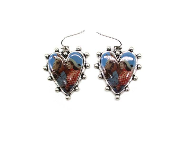Western Theme Print Heart Earring