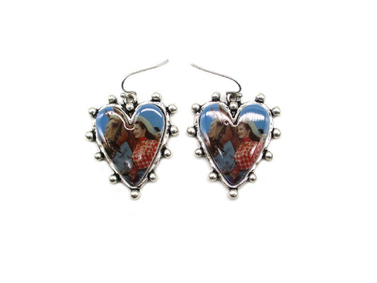 Western Theme Print Heart Earring