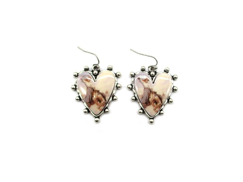 Western Theme Print Heart Dangle Earring