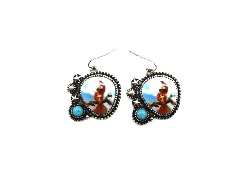 Western Theme Print Dangle Earring