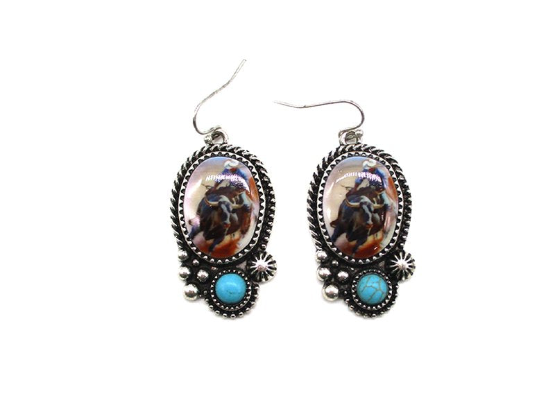 Western Theme Print Dangle Earring
