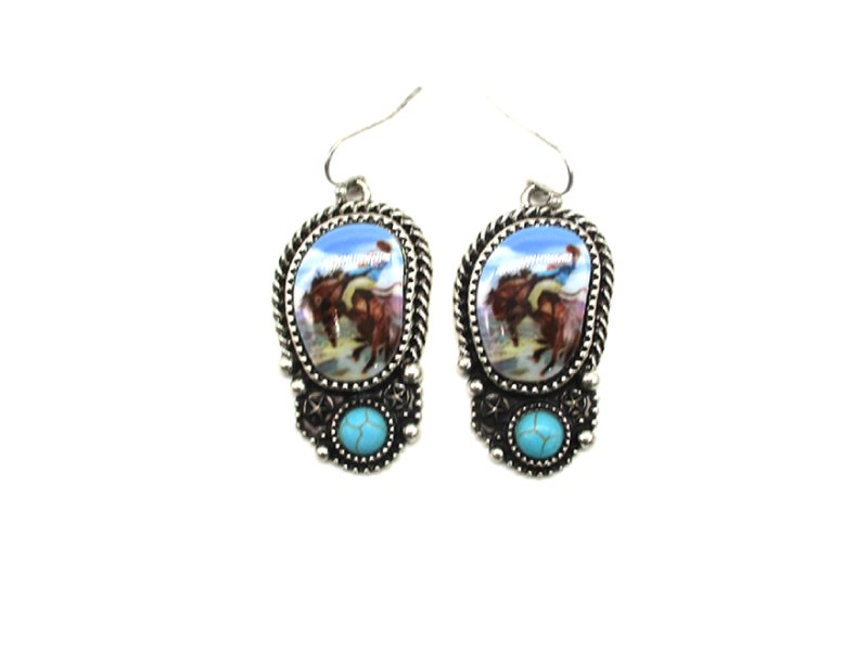 Western Theme Print Dangle Earring