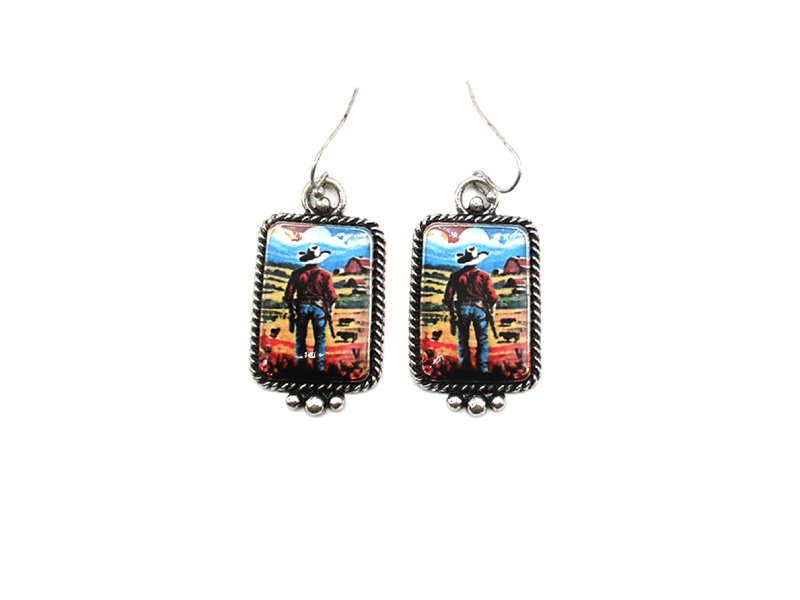 Western Theme Print Dangle Earring