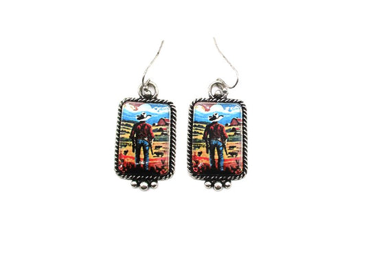 Western Theme Print Dangle Earring