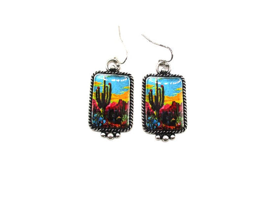 Western Theme Print Dangle Earring