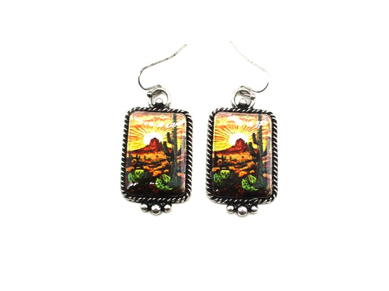 Western Theme Print Dangle Earring