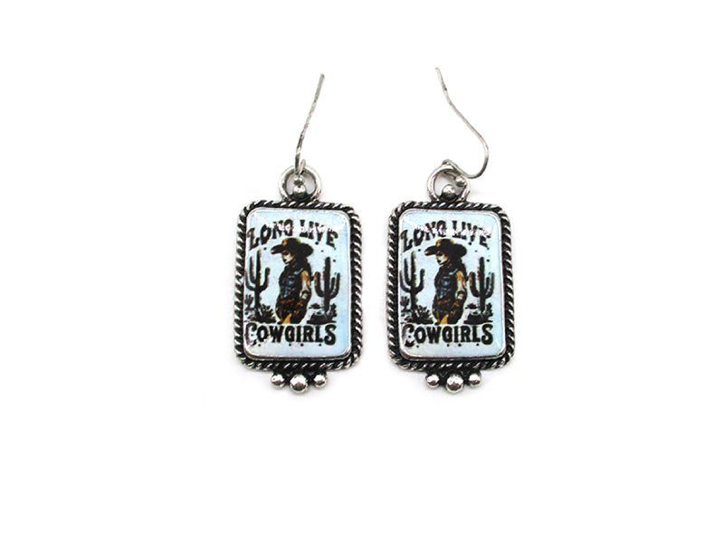 Western Theme Print Dangle Earring