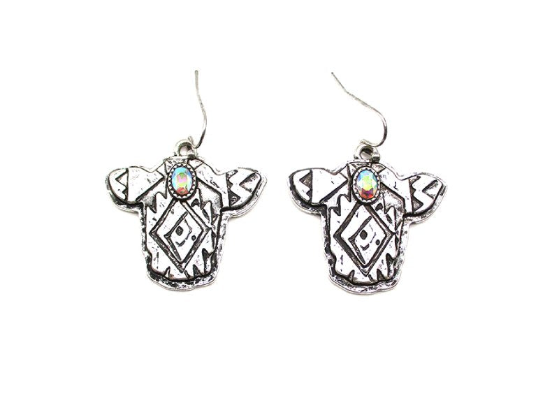 Western Cow Head AB Stone Dangle Earring