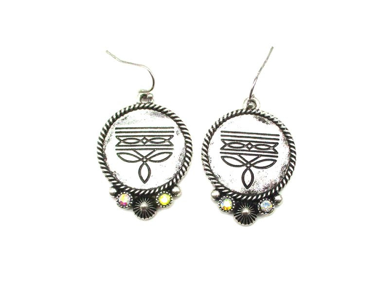 Western Boot Stitch Round Dangle Earring