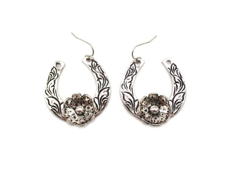 Western Flower Horse Shoe Dangle Earring