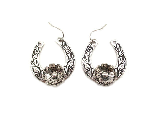 Western Flower Horse Shoe Dangle Earring