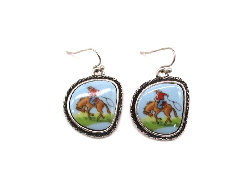 Western Theme Portrait Dangle Earring