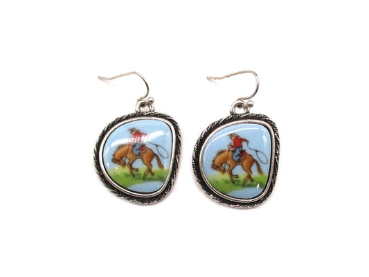 Western Theme Portrait Dangle Earring