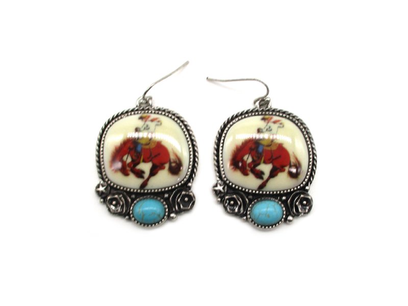 Western Theme Portrait Turquoise Dangle Earring