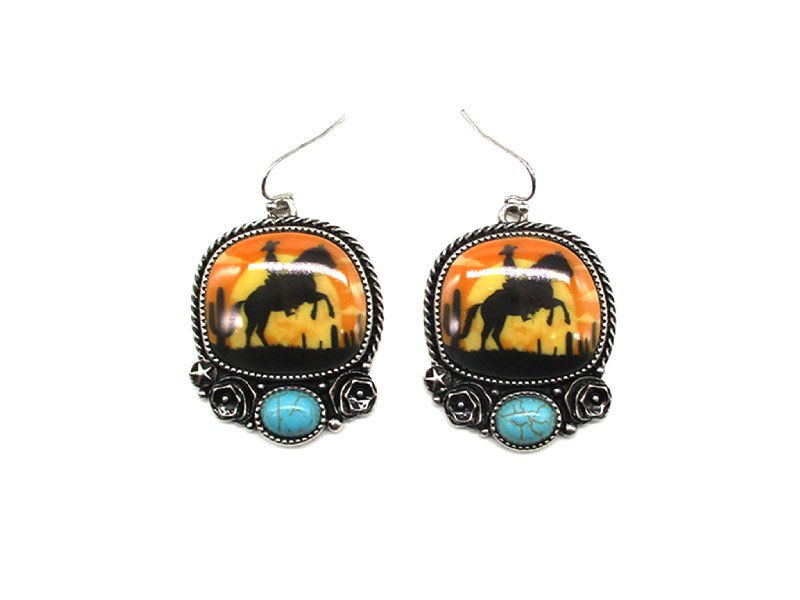 Western Theme Portrait Turquoise Dangle Earring