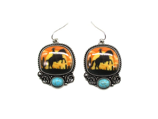 Western Theme Portrait Turquoise Dangle Earring