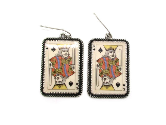 Vintage Spade King Card Dangle Earring