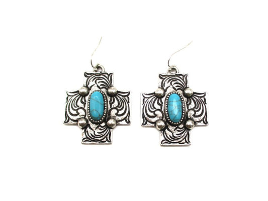 Western Cross Turquoise Dangle Earring