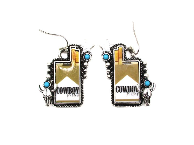 Western Cowboy Killer Gold Cigarette Dangle Earring