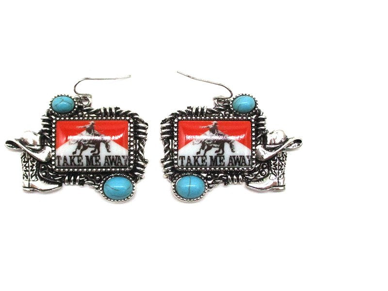 Western Rectangle Cowboy Killer Turquoise Dangle Earring