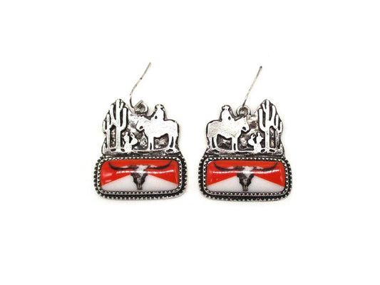 Western Steerhead Portrait Dangle Earring