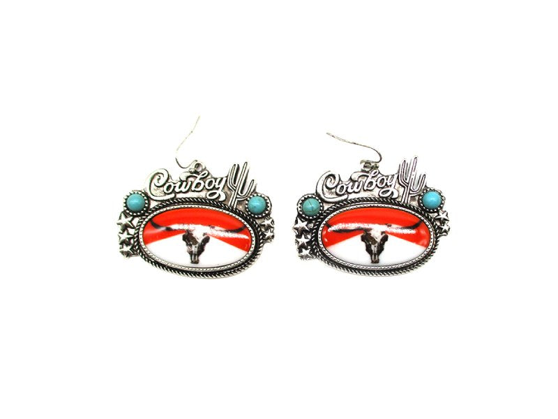 Western Steerhead Cowboy Dangle Earring