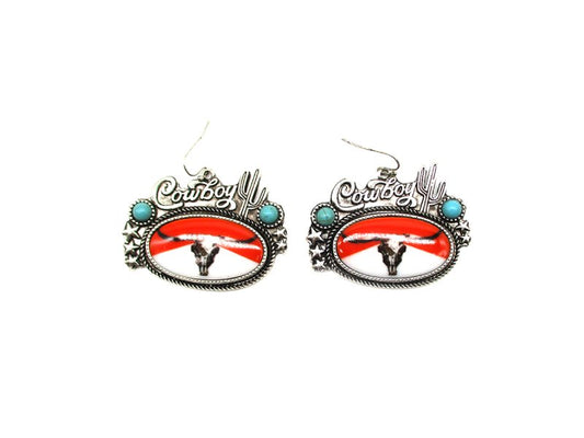 Western Steerhead Cowboy Dangle Earring