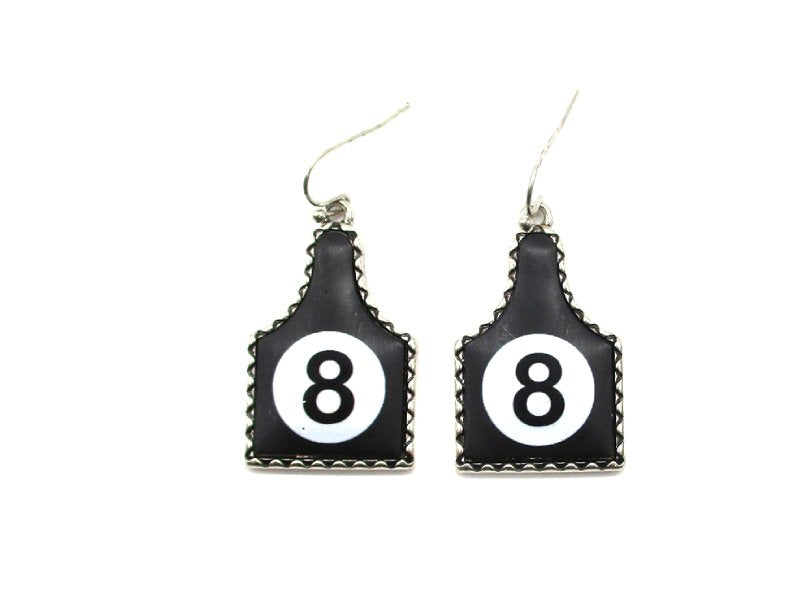 8 Ball Cattle Tag Dangle Earring