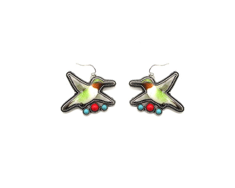 Western Turquoise Stone Humming Bird Dangle Earring