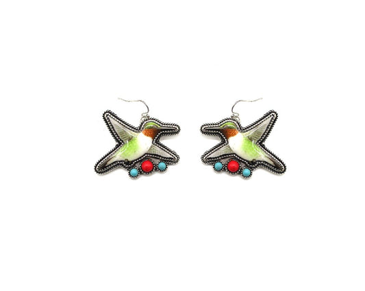 Western Turquoise Stone Humming Bird Dangle Earring
