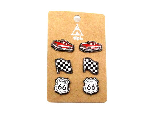 Western Racing Theme 3 Pair Earring Set