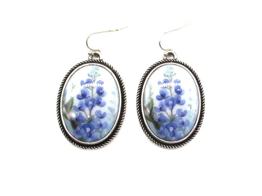 Western Oval Flower Portrait Dangle Earring Set