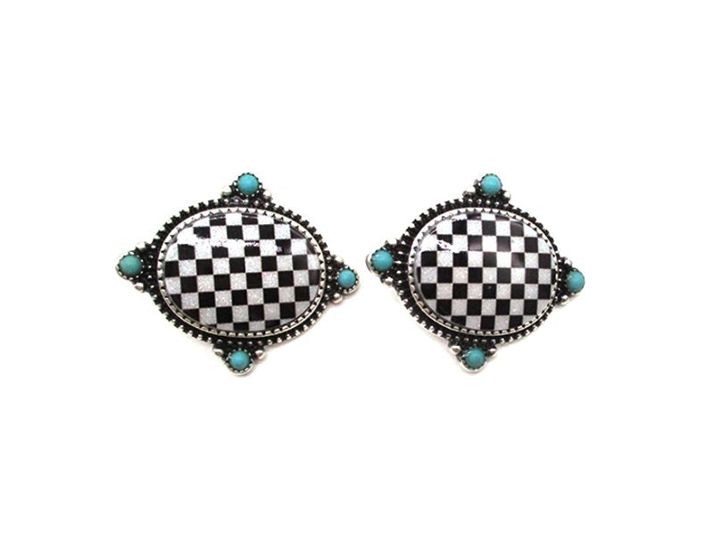 Western Oval Checker Earring