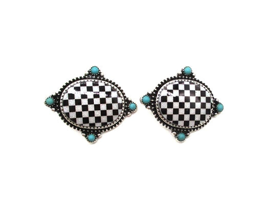 Western Oval Checker Earring
