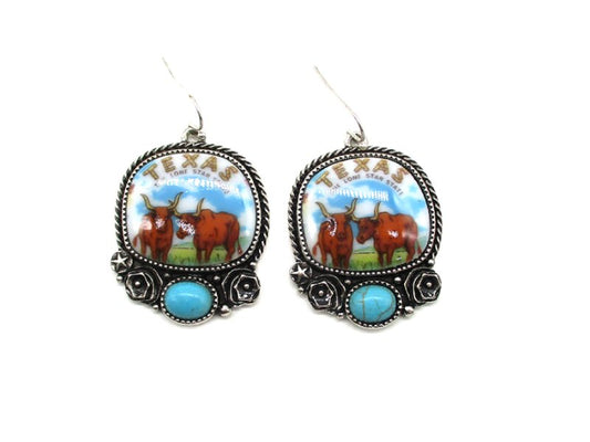 Western Texas Portrait Turquoise Dangle Earring