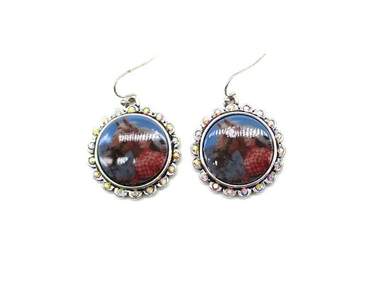 Western Round Portrait AB Stone Dangle Earring