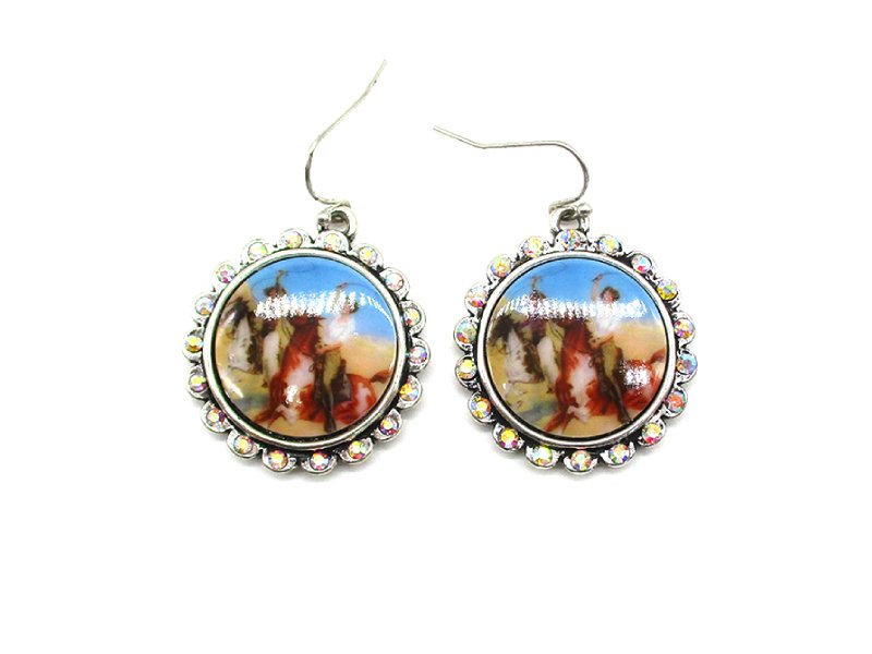 Western Round Portrait AB Stone Earring