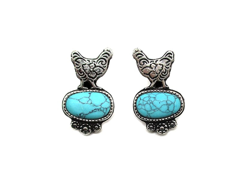 Western Etched Rooster Turquoise Post Earring